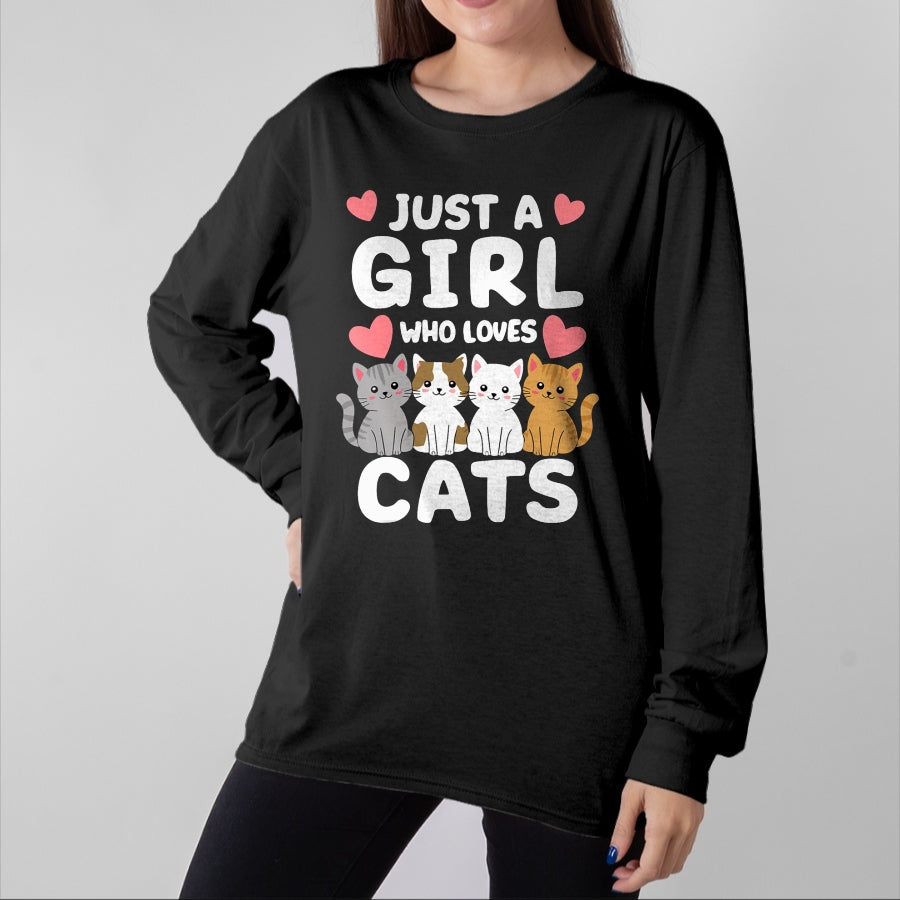 Cat Love Shirt, Funny Cat Lover Gift UnisexT-Shirt/Hoodie/Sweatshirt HLT00 - Cat Just A Girl Who Loves Cats T-Shirt (2)