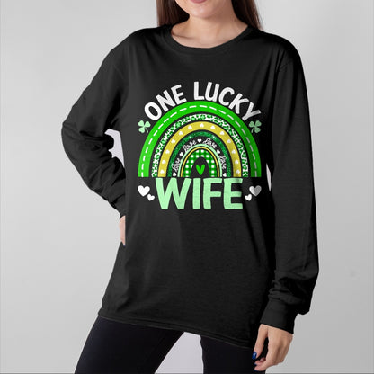 Best Wife Shirt, Wife and Husband Unisex T-Shirt/Hoodie/Sweatshirt HLT00 - Gift for wife T shirt, lucky wife   St Patricks Day Clover One Lucky Wife Rainbow Shamrock T-Shirt