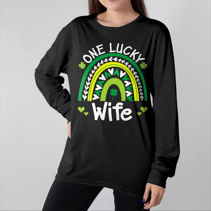 Best Wife Shirt, Wife and Husband Unisex T-Shirt/Hoodie/Sweatshirt HLT00 - Gift for wife T shirt, lucky wife   One Lucky Wife Boho Rainbow St Patricks Day Shamrock T-Shirt (1)