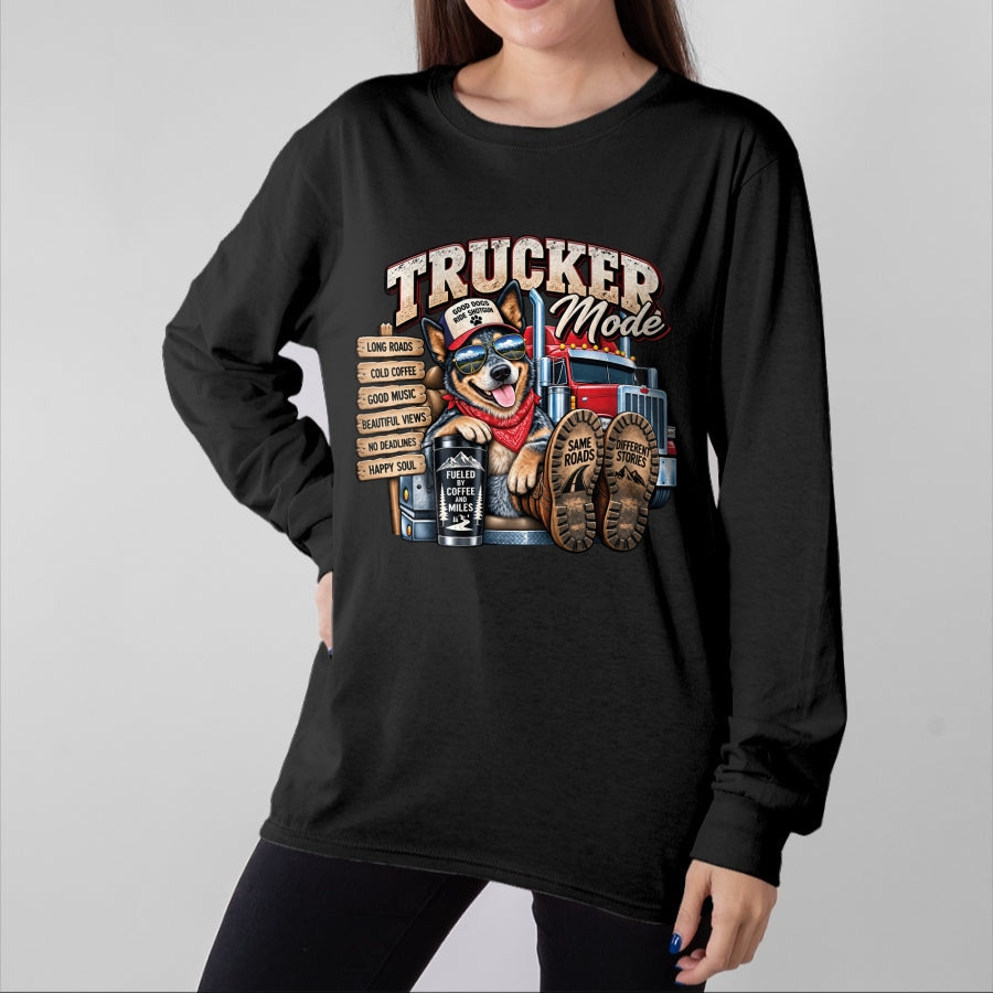 Best Truck Driver Life Shirt, Funny Trucker UnisexT-Shirt/Hoodie/Sweatshirt HLT00 - Funny Trucker Blue Heeler Dog Semi Truck Driver Humor Design Long Sleeve T-Shirt