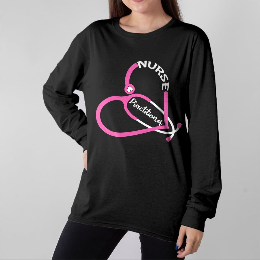 Funny Nurse Shirt, Nurse Unisex T-Shirt/Hoodie/Sweatshirt HLT00 - NP Nurse Practitioner Stethoscope Heart Love RN nursing Long Sleeve T-Shirt