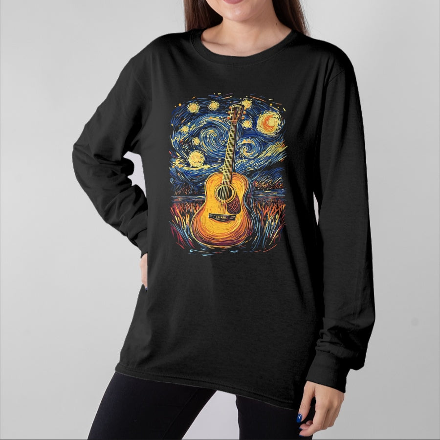 Guitar Lover Shirt, Funny Guitar UnisexT-Shirt/Hoodie/Sweatshirt HLT00 - Starry Night Inspired Acoustic Guitar T-Shirt