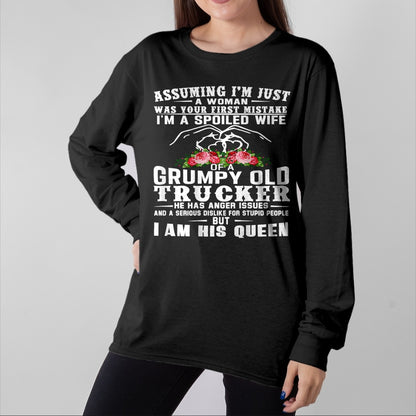 Best Wife Shirt, Wife and Husband Unisex T-Shirt/Hoodie/Sweatshirt HLT00 - Gift for wife T shirt, spoiled wife   I'm A Spoiled Wife Of A Grumpy Old Trucker (on back) T-Shirt (1)