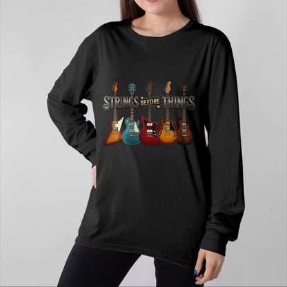 Guitar Lover Shirt, Funny Guitar UnisexT-Shirt/Hoodie/Sweatshirt HLT00 - Strings Before Thing Funny Men Vintage Acoustic Guitar Music T-Shirt