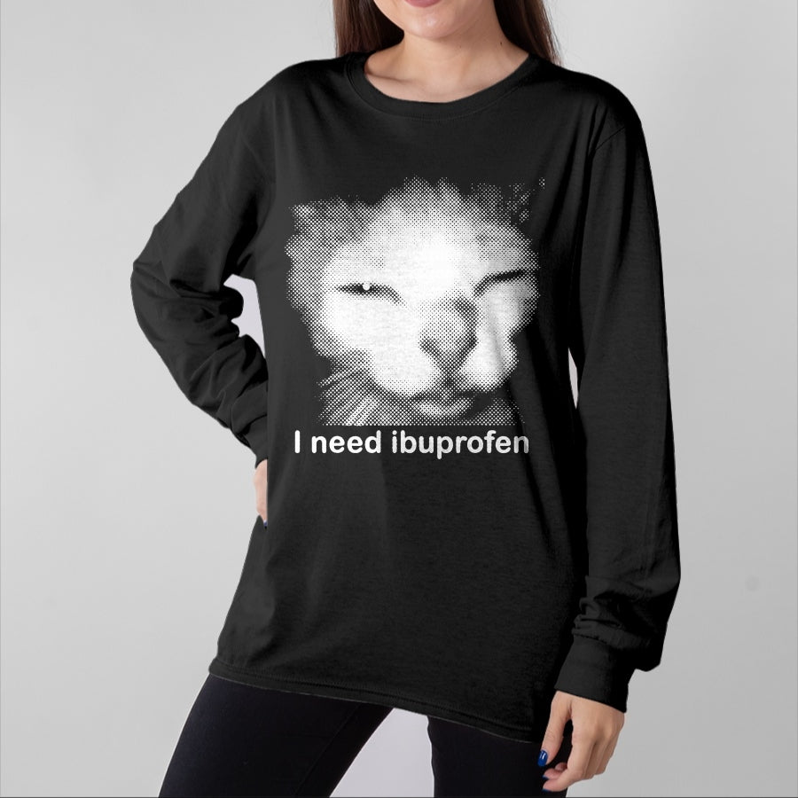 Cat Love Shirt, Funny Cat Lover Gift UnisexT-Shirt/Hoodie/Sweatshirt HLT00 - I Need Ibuprofen Funny Vintage Graphic Cat Meme T-Shirt