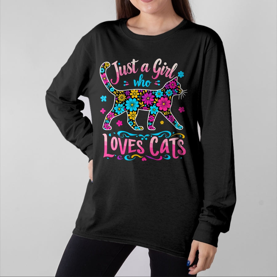 Cat Love Shirt, Funny Cat Lover Gift UnisexT-Shirt/Hoodie/Sweatshirt HLT00 - Cat Cute Just A Girl Who Loves Cats T-Shirt (1)