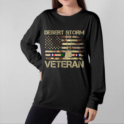 Proud Veteran Shirt, Funny Veteran UnisexT-Shirt/Hoodie/Sweatshirt HLT00 - Patriotic Desert Storm Veteran Distressed Flag US Camouflage T-Shirt