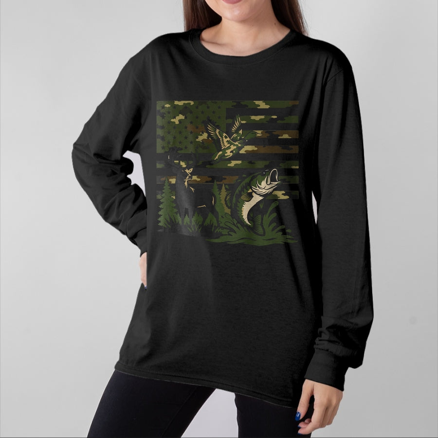 Funny Hunting Shirt, Gift For Hunting Lover Unisex T-Shirt/Hoodie/Sweatshirt HLT00 - Youth Boy Deer Duck Fishing Camo Hunting American Flag T-Shirt
