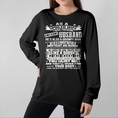 Best Wife Shirt, Wife and Husband Unisex T-Shirt/Hoodie/Sweatshirt HLT00 - As a spoiled wife i have a freaking awesome husband T-Shirt