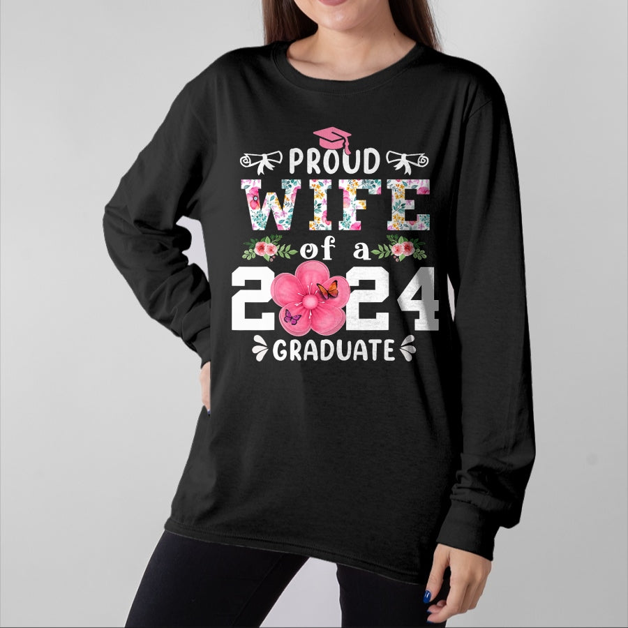 Best Wife Shirt, Wife and Husband Unisex T-Shirt/Hoodie/Sweatshirt HLT00 - Gift for wife T shirt, lucky wife   Proud Wife of a 2024 graduate for family graduation T-Shirt