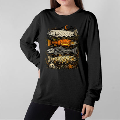 Funny Fishing Shirt, Gift For Fishing Lover Unisex T-Shirt/Hoodie/Sweatshirt HLT00 - Trout Fish Halloween Fishing Fisherman Spooky Season T-Shirt