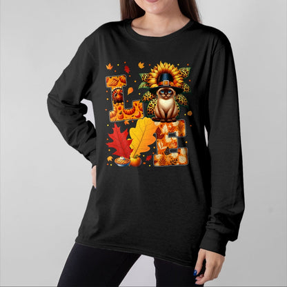 Cat Love Shirt, Funny Cat Lover Gift UnisexT-Shirt/Hoodie/Sweatshirt HLT00 - LOVE Thanksgiving Siamese Cat Costume Fall Leaves Sunflower T-Shirt for Men Women Kids (1)