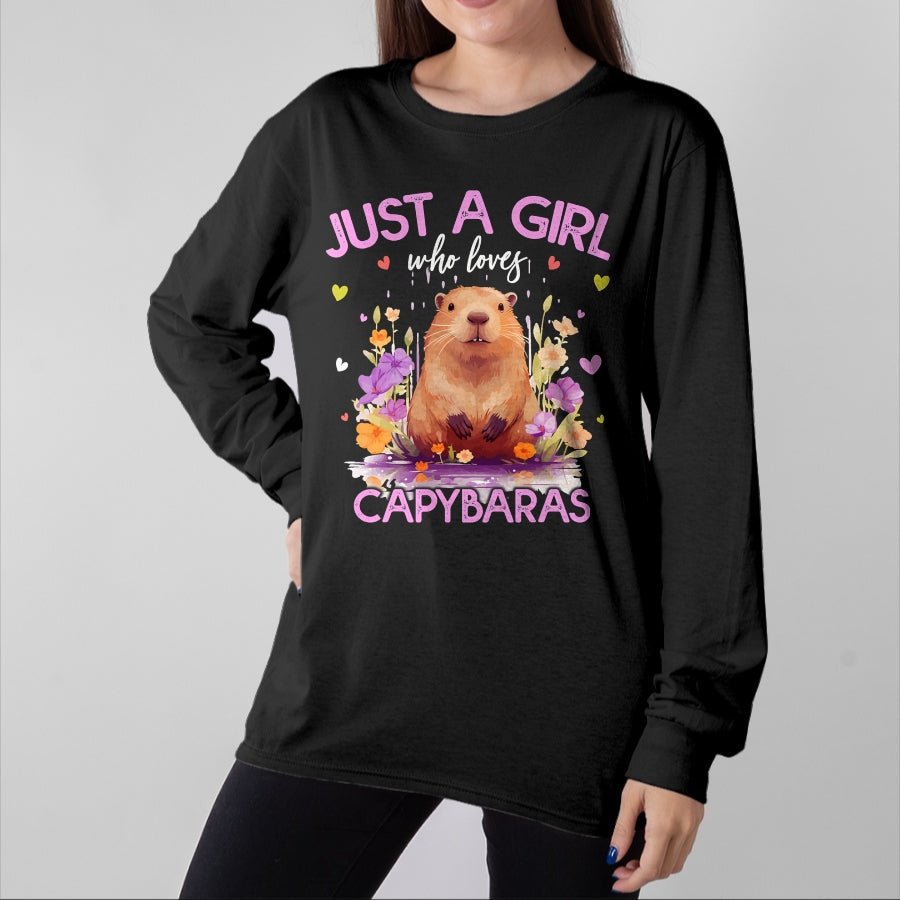 Cute Capybara Shirt, Funny Capybara Unisex T-Shirt/Hoodie/Sweatshirt HLT00 - Just A Girl Who Loves Capybaras For Women Girls T-Shirt