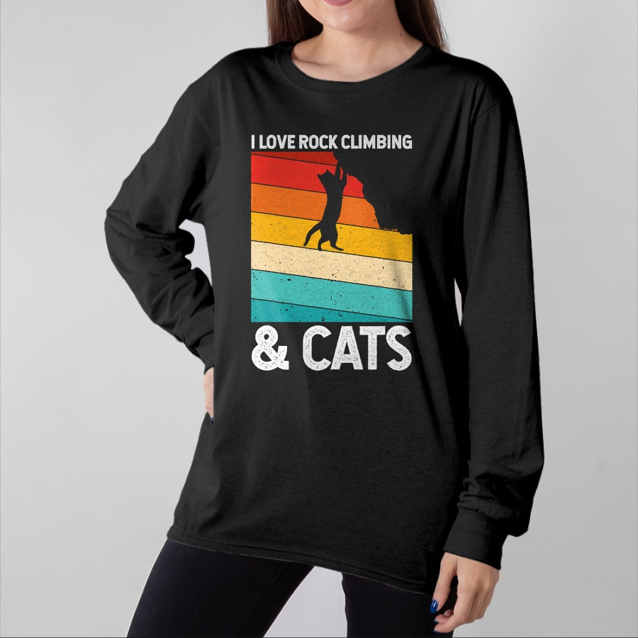 Cat Love Shirt, Funny Cat Lover Gift UnisexT-Shirt/Hoodie/Sweatshirt HLT00 - I Love Rock Climbing & Cats Cute Kitty Cat Lover Gift T-Shirt