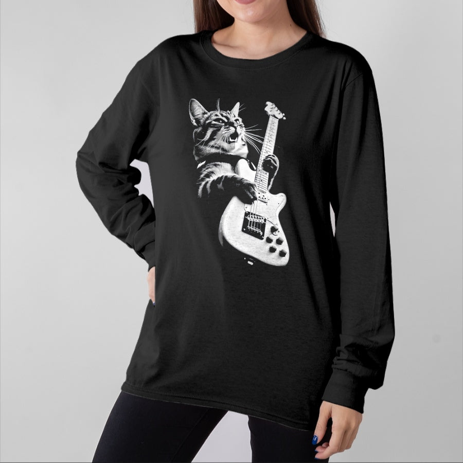 Cat Love Shirt, Funny Cat Lover Gift UnisexT-Shirt/Hoodie/Sweatshirt HLT00 - Rock Cat Playing Guitar - Funny Guitar Cat T-Shirt, Men, Heather Blue, Large
