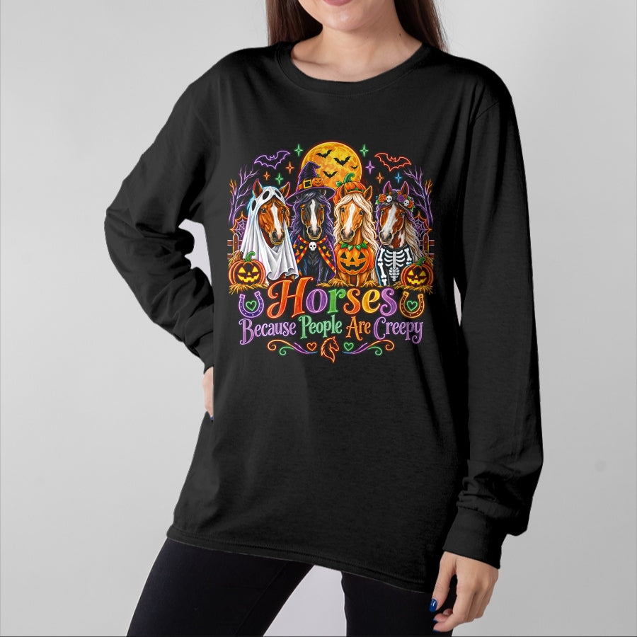 Best Horse Lover Shirt , Funny Horse UnisexT-Shirt/Hoodie/Sweatshirt HLT00 - Horses Because People are Creepy Funny Halloween Horse Lover Performance T-Shirt