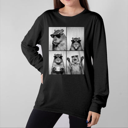 Cute Capybara Shirt, Funny Capybara Unisex T-Shirt/Hoodie/Sweatshirt HLT00 - Funny Capybara Photobooth, Capybara with Sunglasses, Rodent T-Shirt, Men, Black, 3X-Large