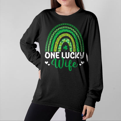 Best Wife Shirt, Wife and Husband Unisex T-Shirt/Hoodie/Sweatshirt HLT00 - Gift for wife T shirt, lucky wife   Saint Patrick's Day Shamrock One Lucky Wife Rainbow T-Shirt