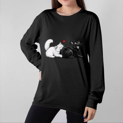 Cat Love Shirt, Funny Cat Lover Gift UnisexT-Shirt/Hoodie/Sweatshirt HLT00 - Women_s Funny Cat Couple Black White Cats Love Cat Biting Cat Butt V-Neck T-Shirt