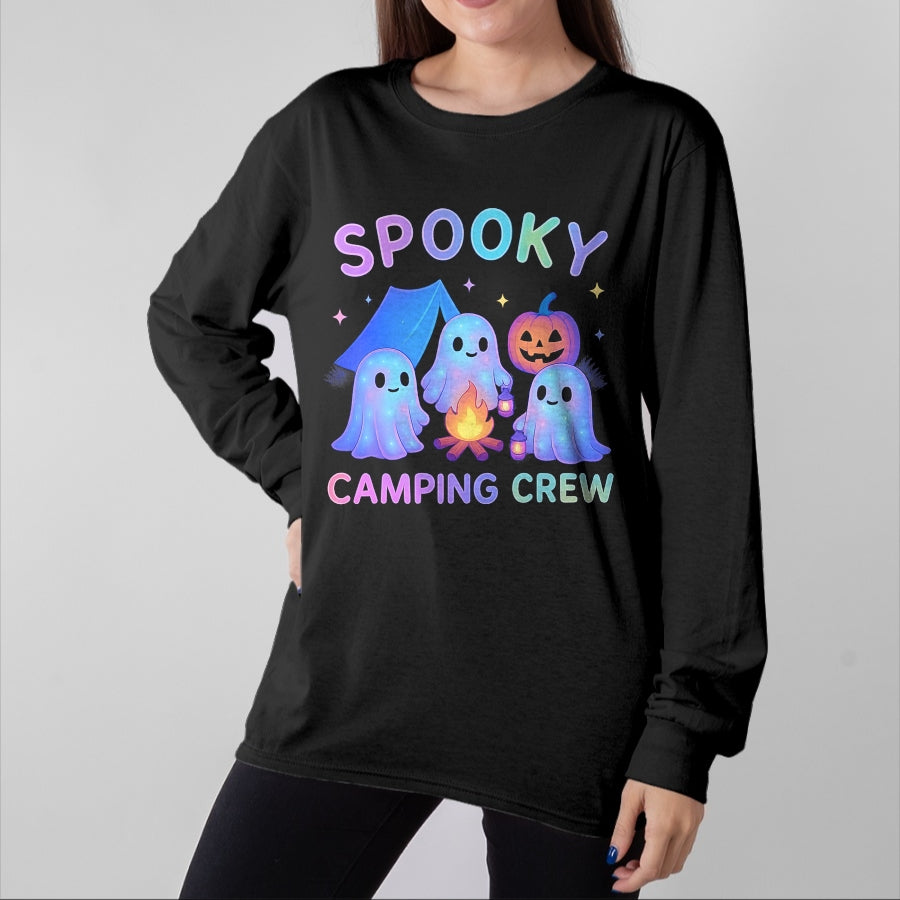 Funny Camping Shirt, Gift For Camping Lover Unisex T-Shirt/Hoodie/Sweatshirt HLT00 - Spooky Camping Crew Ghosts Halloween Campfire Vintage Boo T-Shirt