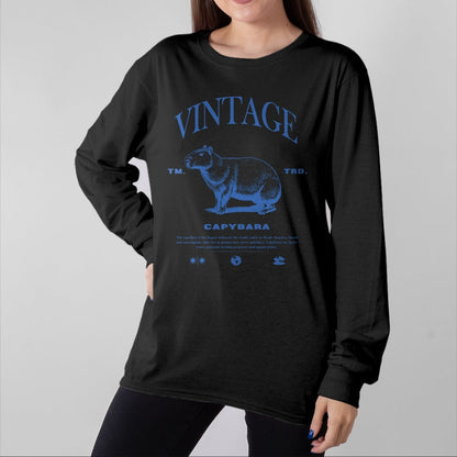 Cute Capybara Shirt, Funny Capybara Unisex T-Shirt/Hoodie/Sweatshirt HLT00 - Capybara Vintage Long Sleeve T-Shirt