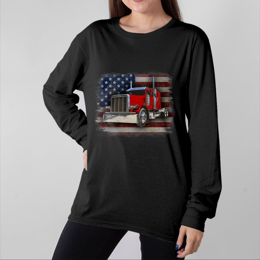 Best Truck Driver Life Shirt, Funny Trucker UnisexT-Shirt/Hoodie/Sweatshirt HLT00 - Trucker T-Shirt American Flag and Big Rig T-Shirt