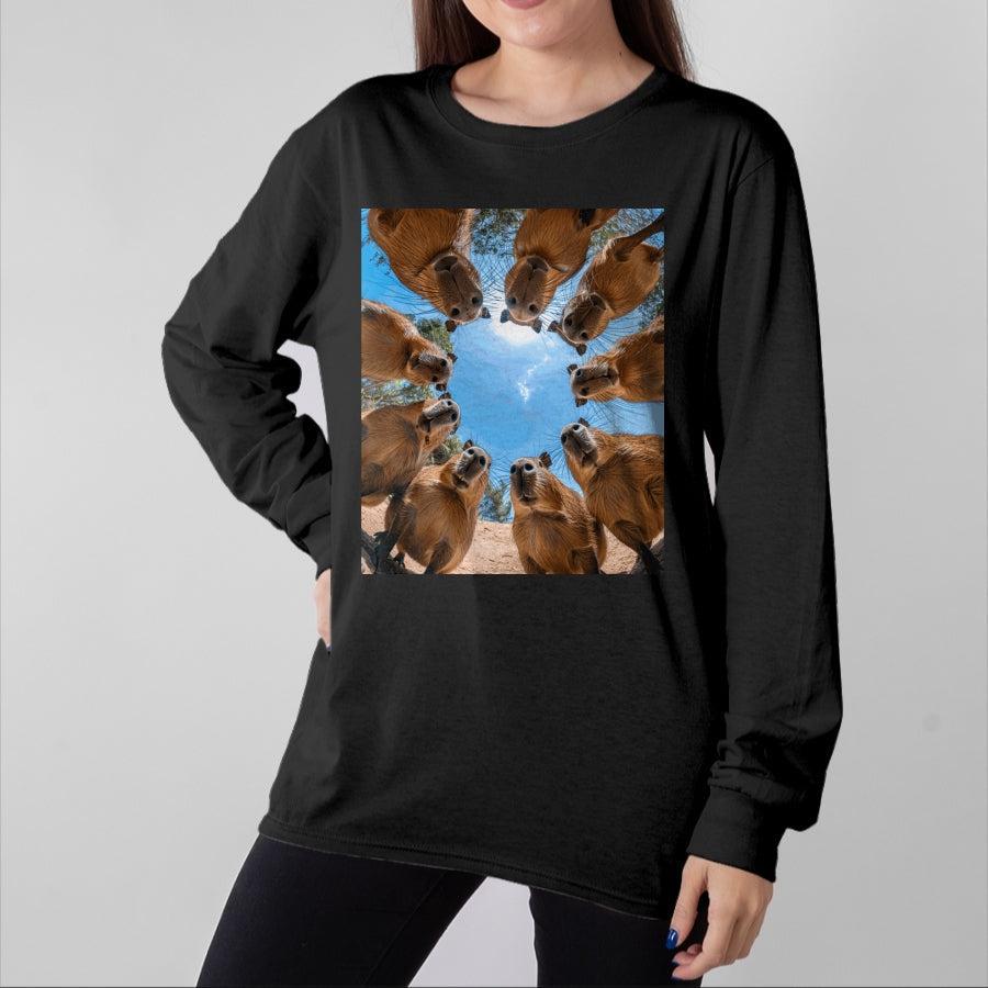 Cute Capybara Shirt, Funny Capybara Unisex T-Shirt/Hoodie/Sweatshirt HLT00 - Funny Graphic Capybara Long Sleeve T-Shirt (3)