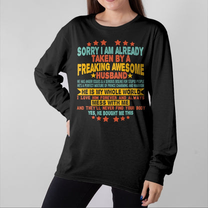 Best Wife Shirt, Wife and Husband Unisex T-Shirt/Hoodie/Sweatshirt HLT00 - Sorry i am Already Taken By a Freaking Awesome Husband Xmas T-Shirt (2)