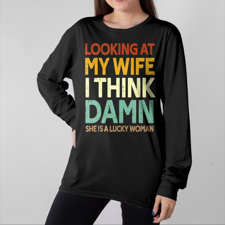 Best Wife Shirt, Wife and Husband Unisex T-Shirt/Hoodie/Sweatshirt HLT00 - Gift for wife T shirt, lucky wife   My Wife Is A Lucky Woman Husband Wife Themed Present Tank Top
