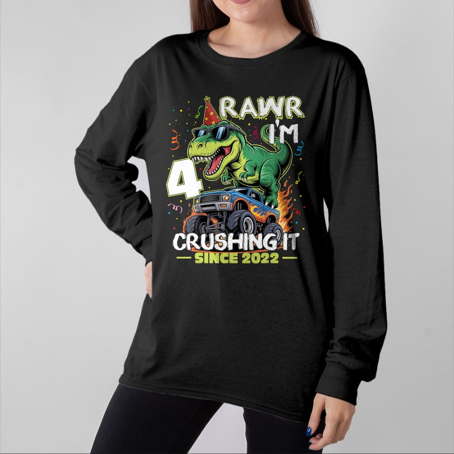 Best Dinosaur Lover Shirt, Funny Dinosaur UnisexT-Shirt/Hoodie/Sweatshirt HLT00 - 4th Birthday Monster Truck Dinosaur 4 Years Old Birthday Boy T-Shirt