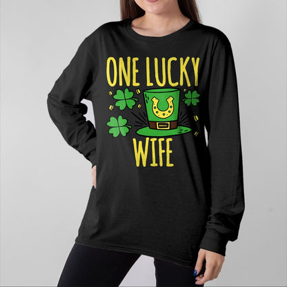 Best Wife Shirt, Wife and Husband Unisex T-Shirt/Hoodie/Sweatshirt HLT00 - Gift for wife T shirt, lucky wife   Womens One Lucky Wife St. Patrick's Day Lucky Wife V-Neck T-Shir