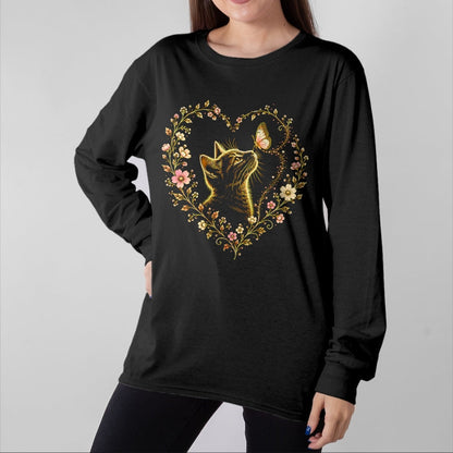 Cat Love Shirt, Funny Cat Lover Gift UnisexT-Shirt/Hoodie/Sweatshirt HLT00 - Butterfly Cat Floral Heart Cute Magical Art Aesthetic Design T-Shirt