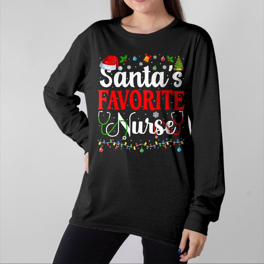 Funny Nurse Shirt, Nurse Unisex T-Shirt/Hoodie/Sweatshirt HLT00 - Santa's Favorite Nurse Christmas Nursing Christmas Nurse T-Shirt