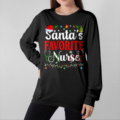 Funny Nurse Shirt, Nurse Unisex T-Shirt/Hoodie/Sweatshirt HLT00 - Santa's Favorite Nurse Christmas Nursing Christmas Nurse T-Shirt