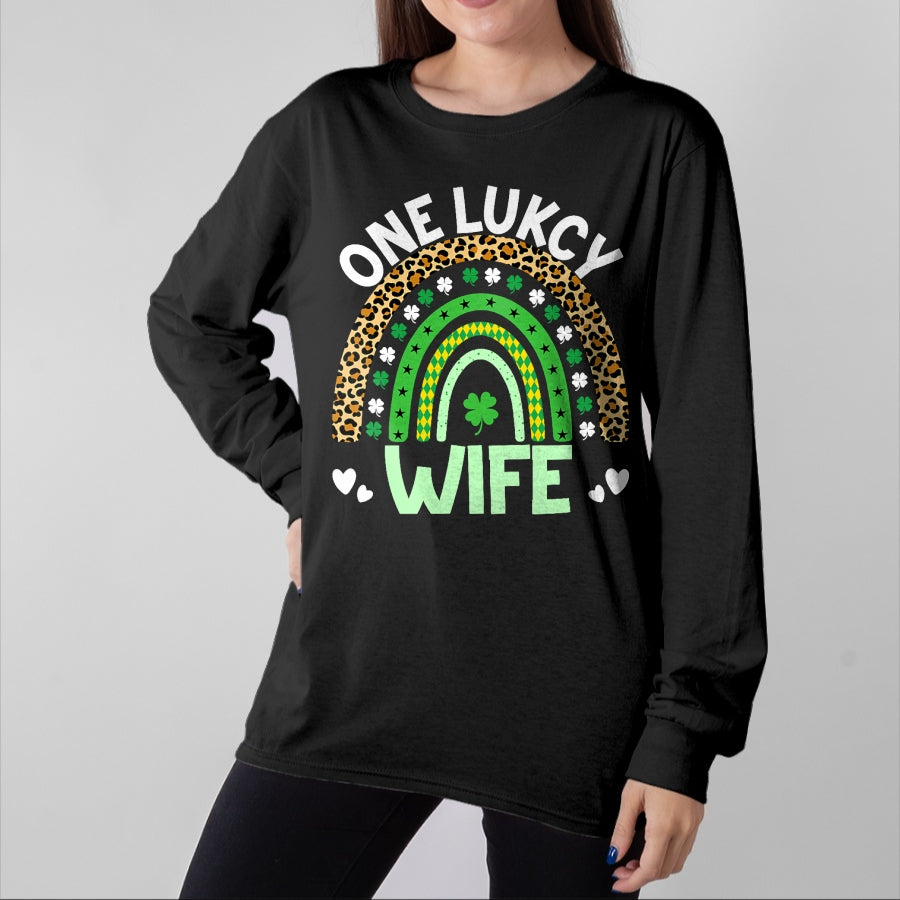 Best Wife Shirt, Wife and Husband Unisex T-Shirt/Hoodie/Sweatshirt HLT00 - Gift for wife T shirt, lucky wife   Womens One Lucky Wife Leopard Rainbow Saint Patrick's Day Tank T (1)