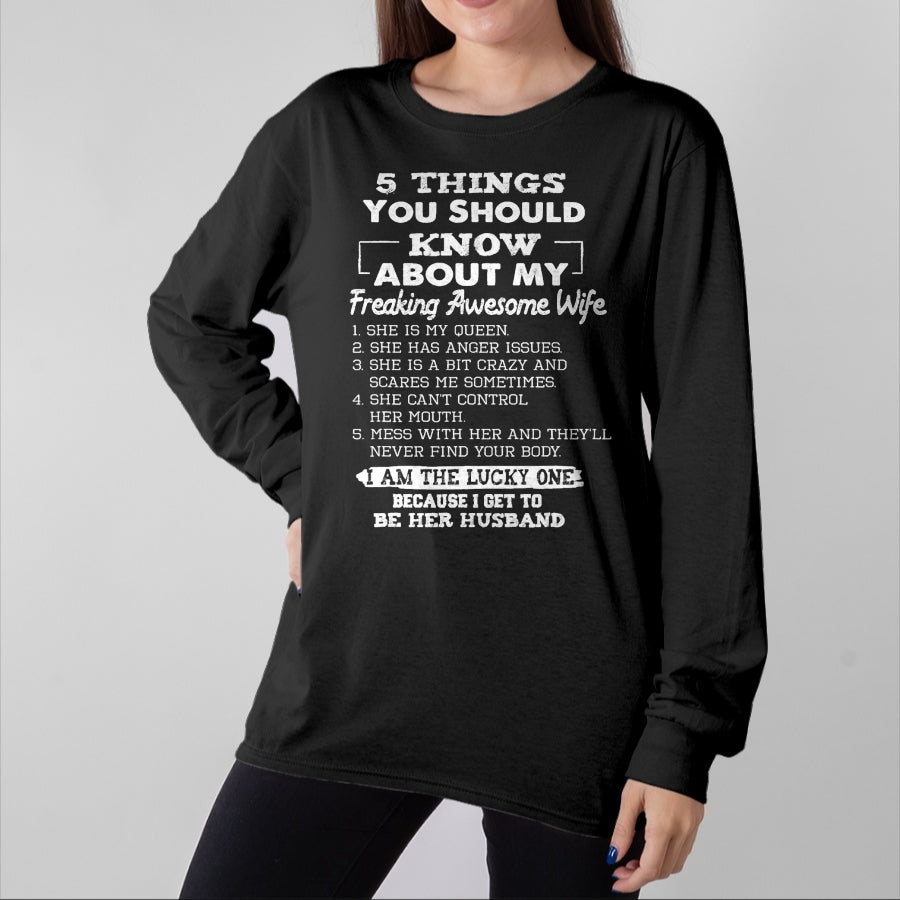 Best Wife Shirt, Wife and Husband Unisex T-Shirt/Hoodie/Sweatshirt HLT00 - Awesome 5 Things You Should Know About My Freaking Wife T-Shirt