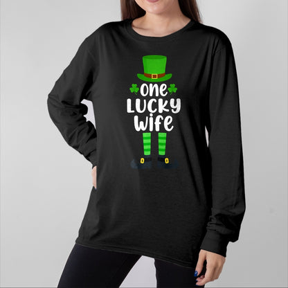 Best Wife Shirt, Wife and Husband Unisex T-Shirt/Hoodie/Sweatshirt HLT00 - Gift for wife T shirt, lucky wife   One Lucky Wife Funny St Patricks Day Lucky Shamrock Premium T-Sh
