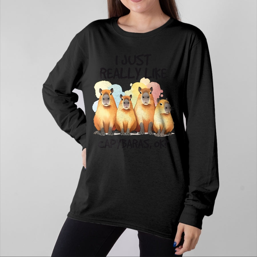 Cute Capybara Shirt, Funny Capybara Unisex T-Shirt/Hoodie/Sweatshirt HLT00 - Funny Capybara Long Sleeve T-Shirt (3)