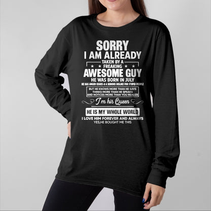 Best Wife Shirt, Wife and Husband Unisex T-Shirt/Hoodie/Sweatshirt HLT00 - I Am Already Taken By A Awesome Guy He Was Born In July T-Shirt