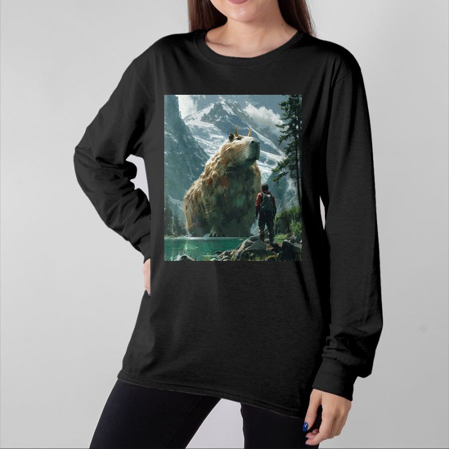 Cute Capybara Shirt, Funny Capybara Unisex T-Shirt/Hoodie/Sweatshirt HLT00 - Funny Graphic Capybara Long Sleeve T-Shirt (1)