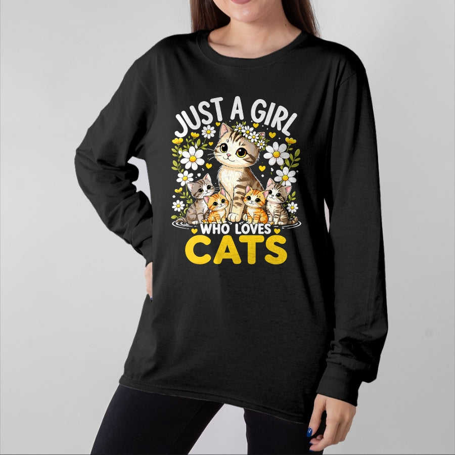 Cat Love Shirt, Funny Cat Lover Gift UnisexT-Shirt/Hoodie/Sweatshirt HLT00 - Cute Cat Lover Just A Girl Who Loves Cats T-Shirt (1)