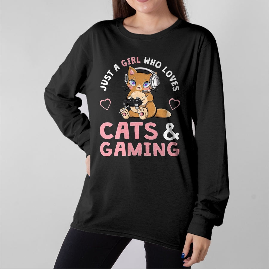 Cat Love Shirt, Funny Cat Lover Gift UnisexT-Shirt/Hoodie/Sweatshirt HLT00 - Just A Girl Who Loves Cats and Gaming Cute Gamer Cat T-Shirt, Men, Black, X-Large