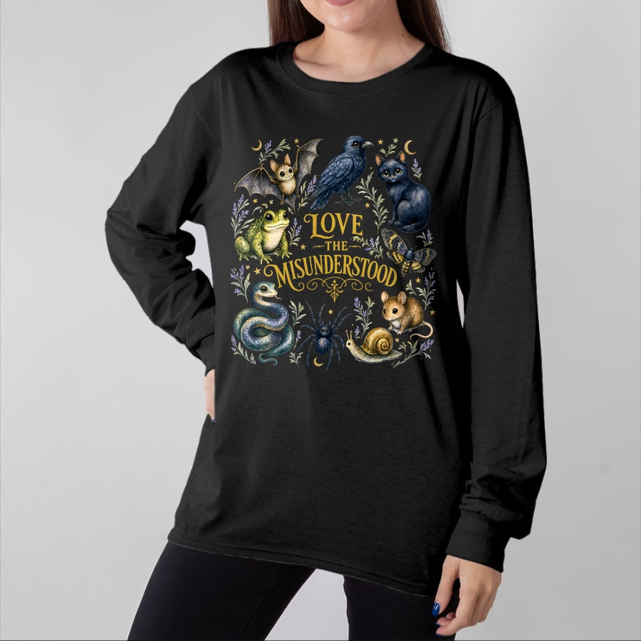 Cat Love Shirt, Funny Cat Lover Gift UnisexT-Shirt/Hoodie/Sweatshirt HLT00 - Love The Misunderstood Bat Raven Cat Snake Spider Moth Frog T-Shirt