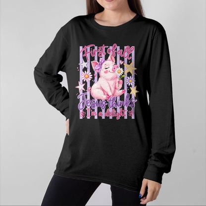 Best Farmer Life Shirt, Funny Farmer UnisexT-Shirt/Hoodie/Sweatshirt HLT00 - First of All Jesus Thinks I'm A Delight Pig Farmer Christian T-Shirt