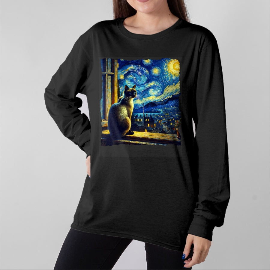 Cat Love Shirt, Funny Cat Lover Gift UnisexT-Shirt/Hoodie/Sweatshirt HLT00 - Cat Siamese Cat Starry Night Siamese T-Shirt (1)