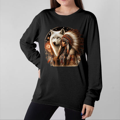 Native American T-Shirts, Vintage Native American Unisex T-Shirt/Hoodie/Sweatshirt HLT00 - Indian Native American Woman With White Wolf Vitage Gifts
