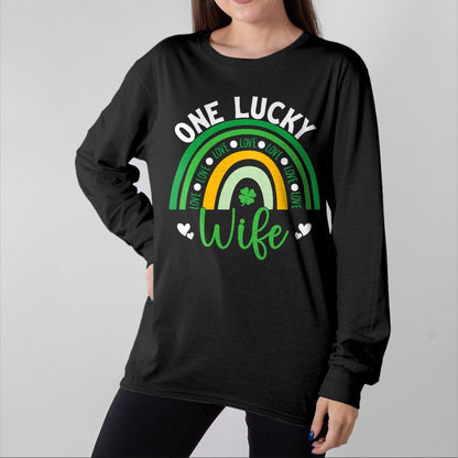Best Wife Shirt, Wife and Husband Unisex T-Shirt/Hoodie/Sweatshirt HLT00 - Gift for wife T shirt, lucky wife   Womens One Lucky Wife Boho Rainbow Irish Saint Patrick's Day Tan (1)