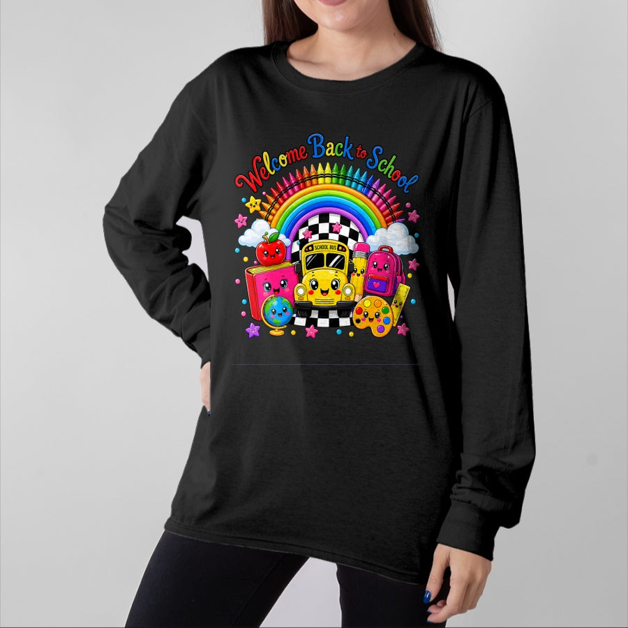 Best Student Shirt, Funny Back To School UnisexT-Shirt/Hoodie/Sweatshirt HLT00 - Welcome Back to School Cute Rainbow Bus Teacher Student Kids T-Shirt
