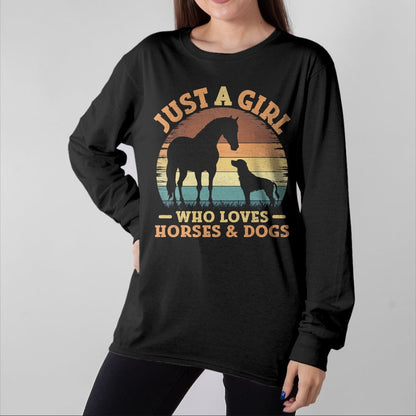 Dog Love Shirt, Dog Lover Gift T-Shirt/Hoodie/Sweatshirt HLT00 - Just A Girl Who Loves Horses and Dogs Women Girls T-Shirt