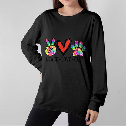 Cat Love Shirt, Funny Cat Lover Gift UnisexT-Shirt/Hoodie/Sweatshirt HLT00 - Peace Love Cats Paws Tie Dye Rainbow Animal Rescue Womens T-Shirt (1)